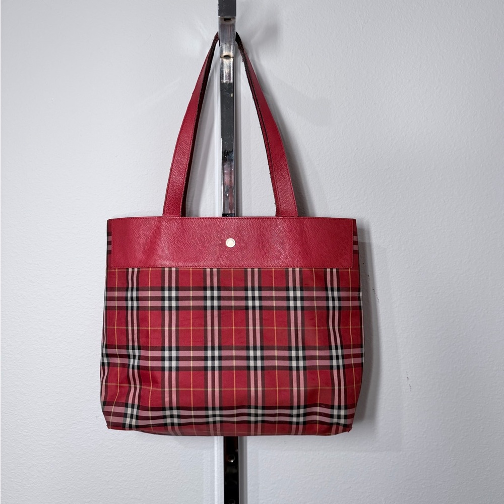 Burberry London Red Nova Check Plaid Tote Bag Y2K Shoulder Purse Vintage